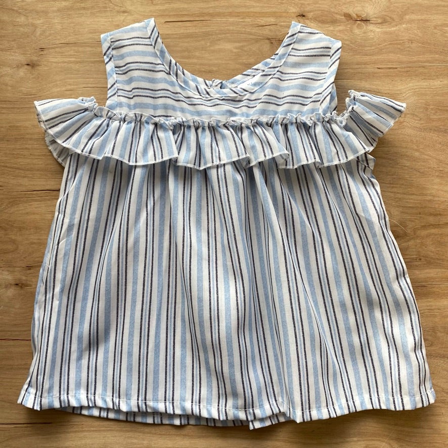 Blue Sleeveless Ruffle Top