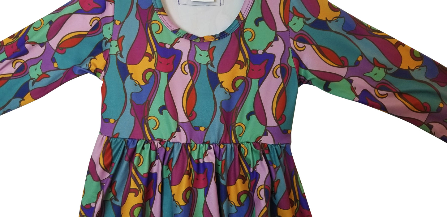 Mosaic Cats Twirly Dress