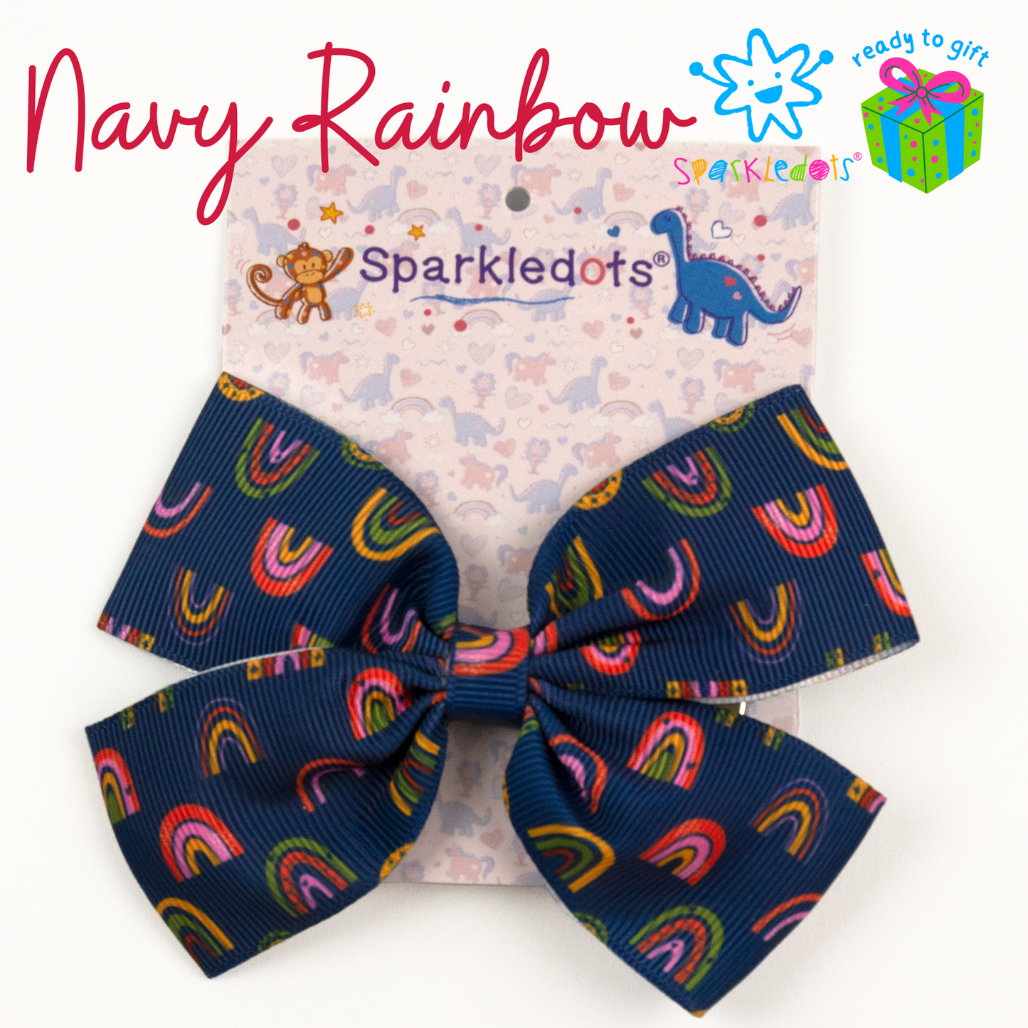 Navy Rainbow Hairbow