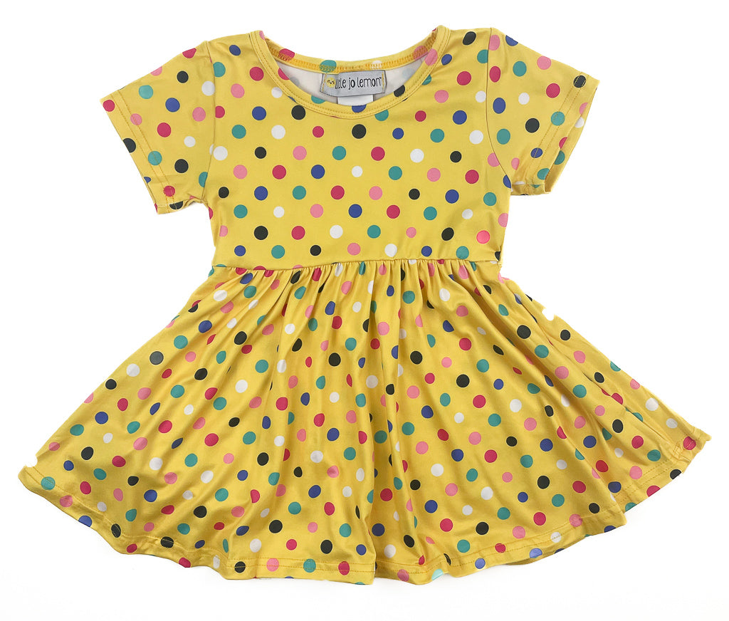 Yellow Multi Dot Twirly Dress