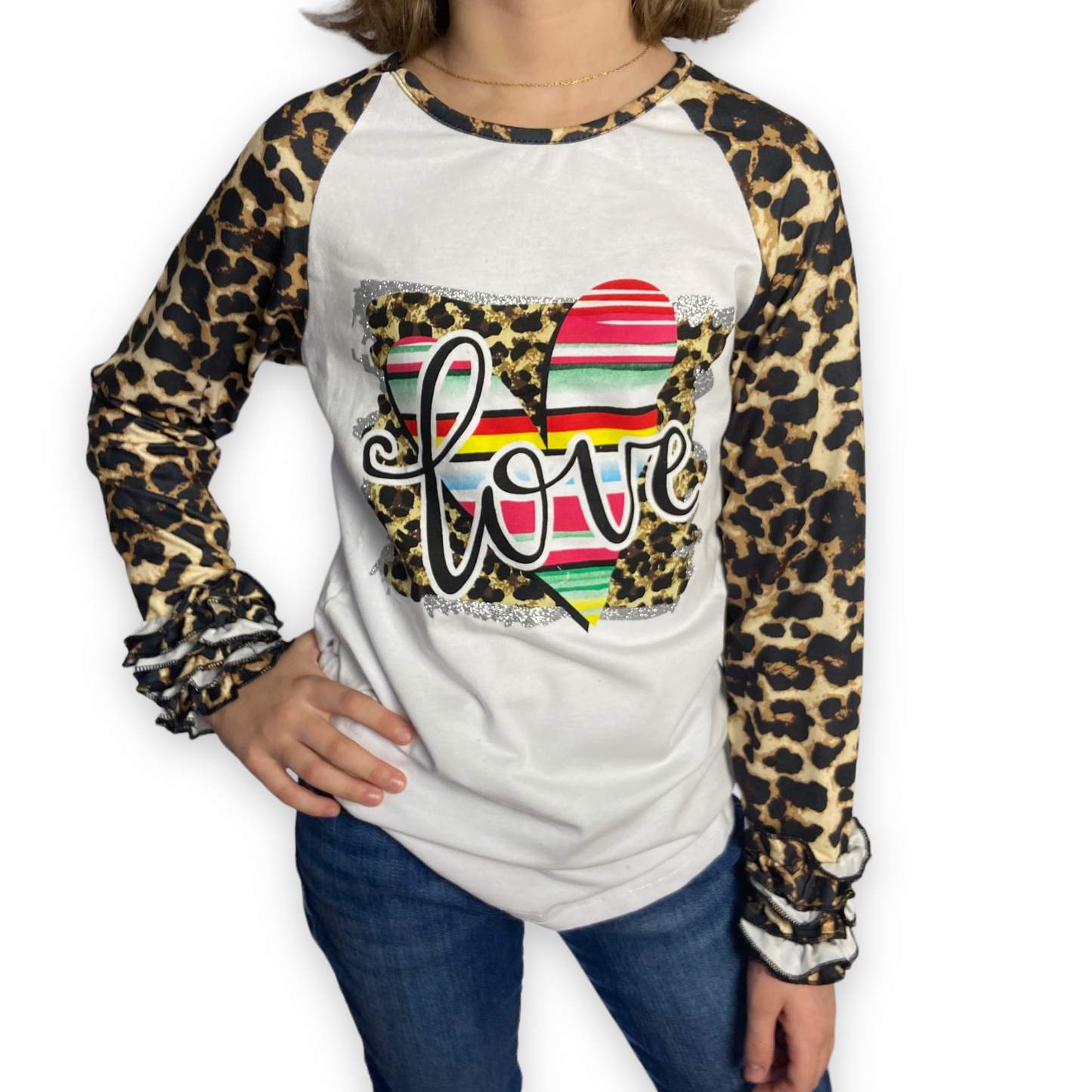 Love Leopard Ruffled Raglan