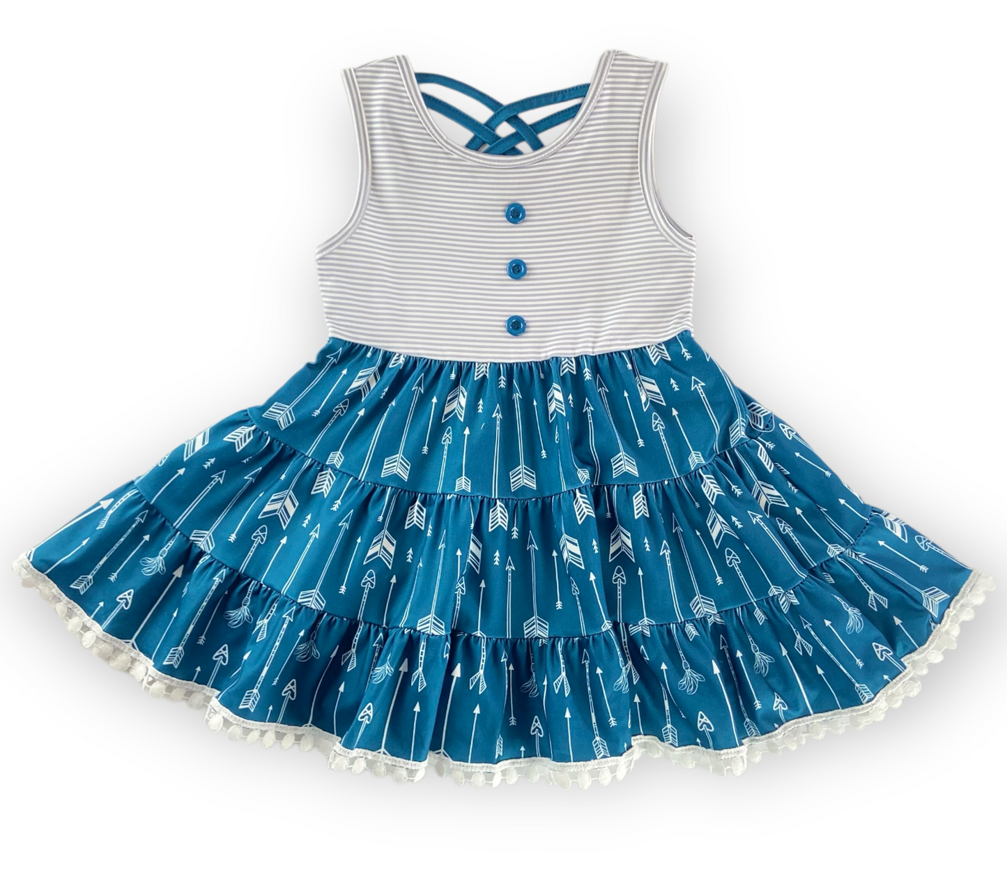 Navy Arrows Tiered Twirly Dress & Matching Hairbow