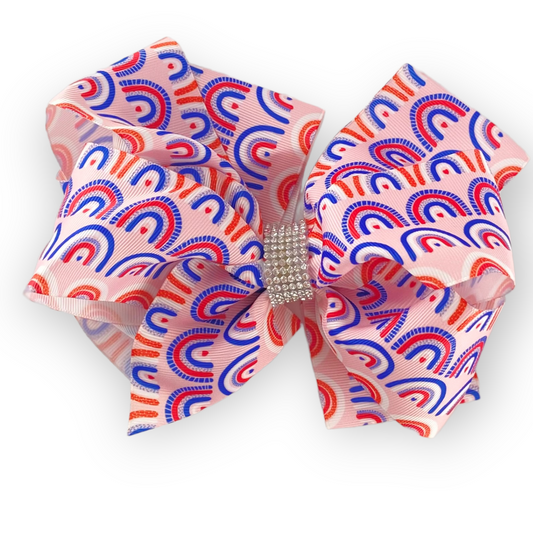 Jumbo Sparkle Hairbow - Patriotic Rainbows