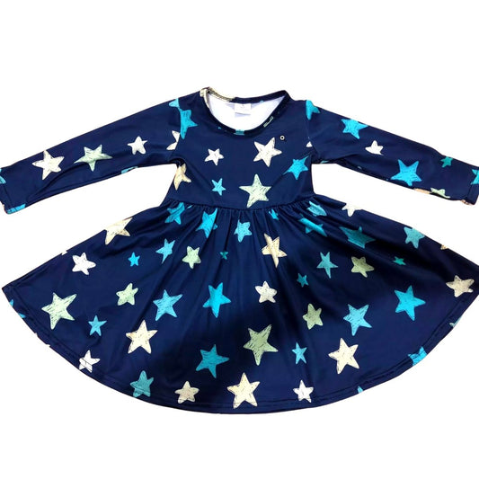 Blue Scribble Stars Twirly Dress
