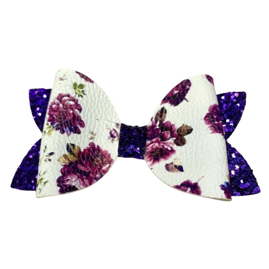 Purple Floral Glitter Bow