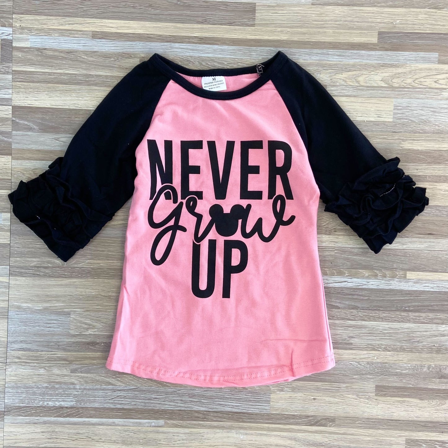 Never Grow Up Ruffled Raglan