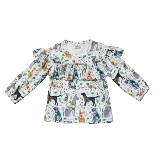 Floral Dogs Ruffle Shirt